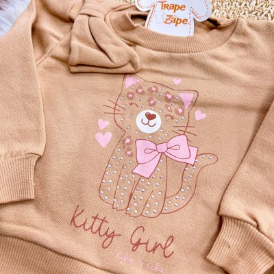 Conj. Casaco de Moletom Kitty Girl e Calça Legging - Areia